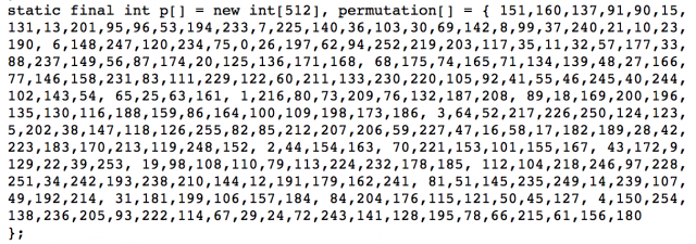A bunch of digits, from Ken Perlin’s noise table 